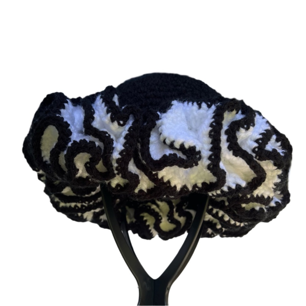 African Handmade Black & White Ruffle Hat - Picture 5 of 7